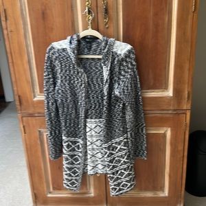 Black white and grey long cardigan with hood